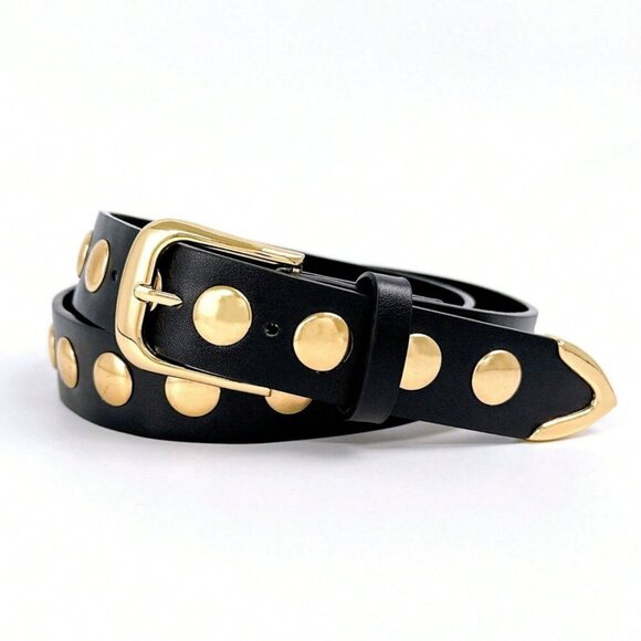 Black Contemporary Women's Gold Rivet Belt - Picture 1 of 9